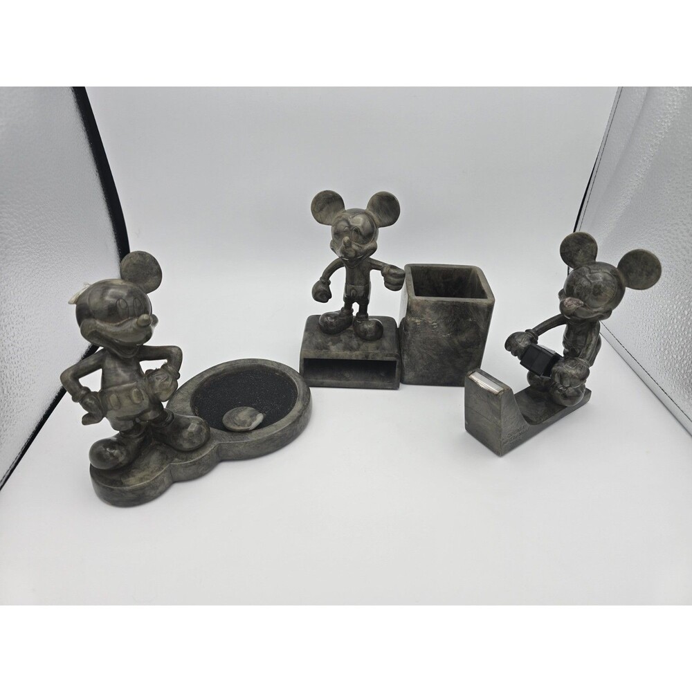 Vintage Disney Mickey Mouse Faux Marble Desk Set Lot - 3 Pcs- Repair/Restoration